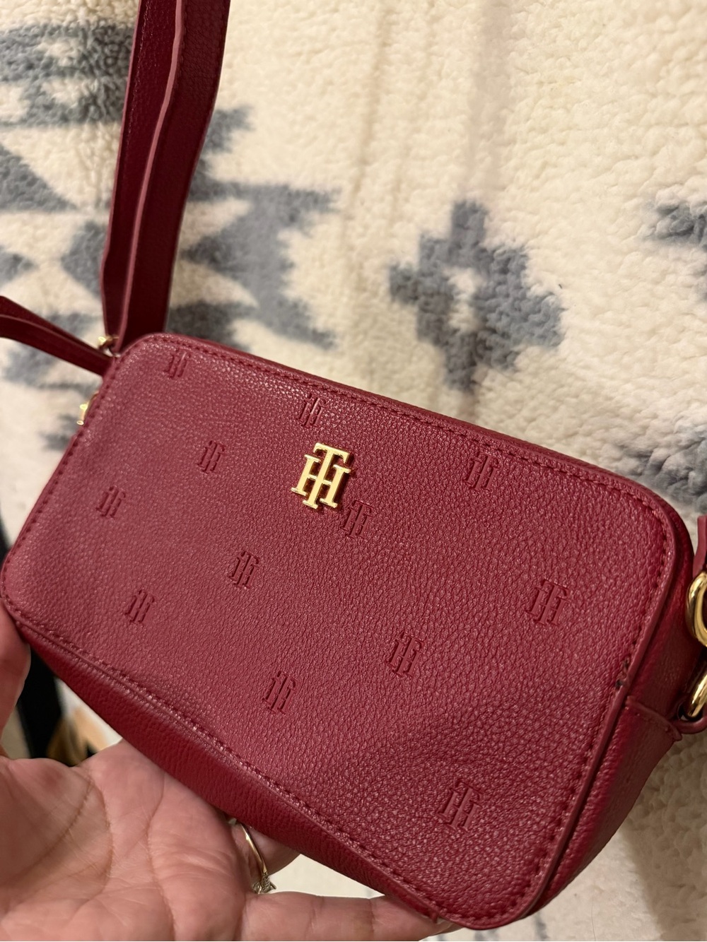 Tommy Hilfiger Wine Red Embossed Logo Crossbody Bag
